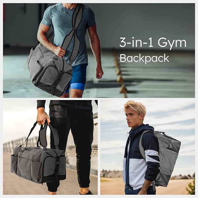 Gym Bag for Men with Shoes Compartment and Wet Pocket Convertible Duffle Bag and Gym Backpack