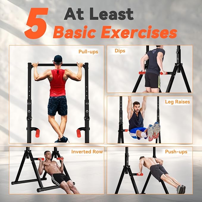 Power Tower Pull Up Dip Station Foldable, Pull Up Bar Station Adjustable, Multi-Function Home Gym