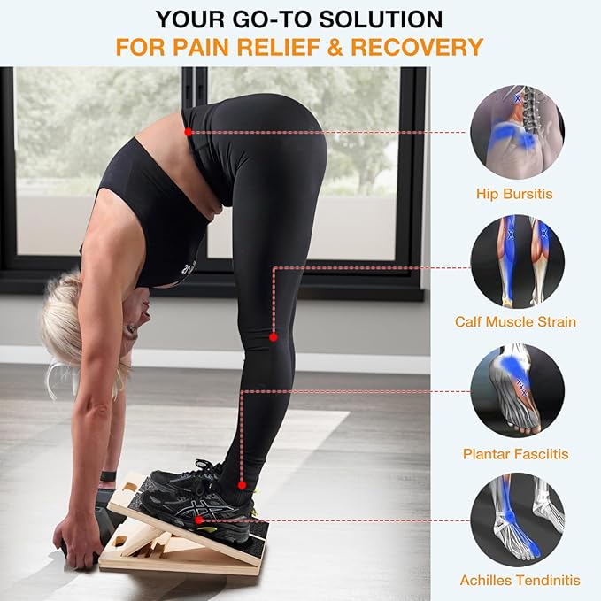 TEMI Slant Board for Calf-Stretching - Wooden Incline Wedge Stretcher for Squats, Foot & Ankle