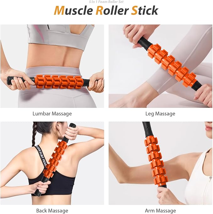 5 in 1 Foam Roller Set for Deep Tissue Muscle Massage, Trigger Point Fitness Exercise Foam Roller