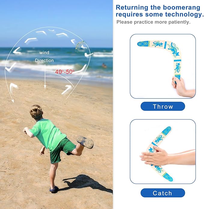 Boomerang for Kids, Australia Style Handmade Wooden Authentic Boomerang, V-Shaped Returning