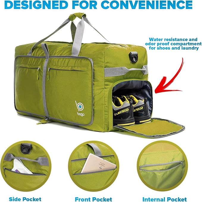 Bago Large Foldable Duffel Bags for Traveling Women & Men - 100L Packable Duffle Bag for Travel