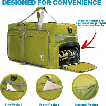 Bago Large Foldable Duffel Bags for Traveling Women & Men - 100L Packable Duffle Bag for Travel