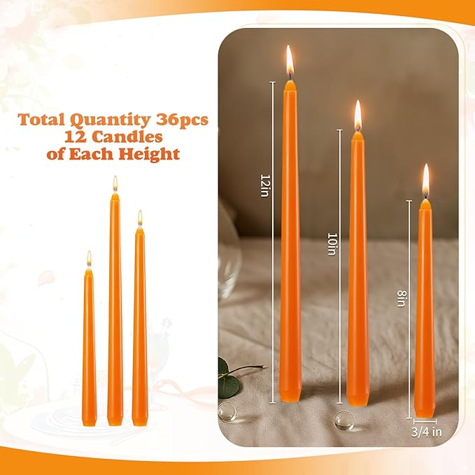 MTLEE Taper Candles 8/10/12 Multi Height Unscented Taper Candles 8 Burn Hours for Dinner Decorative