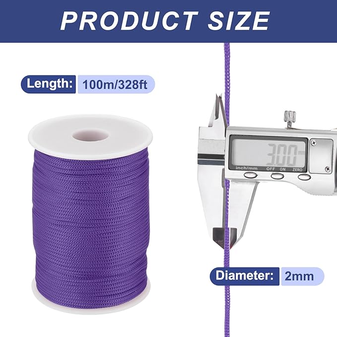 MECCANIXITY 1/12 Inch Polypropylene Rope Braided Ropes, 328ft Nylon Rope Hollow Utility Cord for