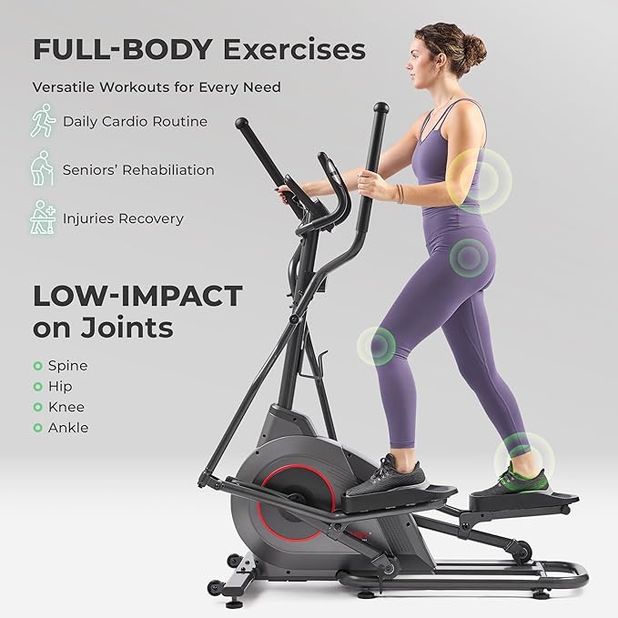 Sunny Health & Fitness Smart Upright Elliptical w/Pulse Sensor Built-in, Indoor Full-Body