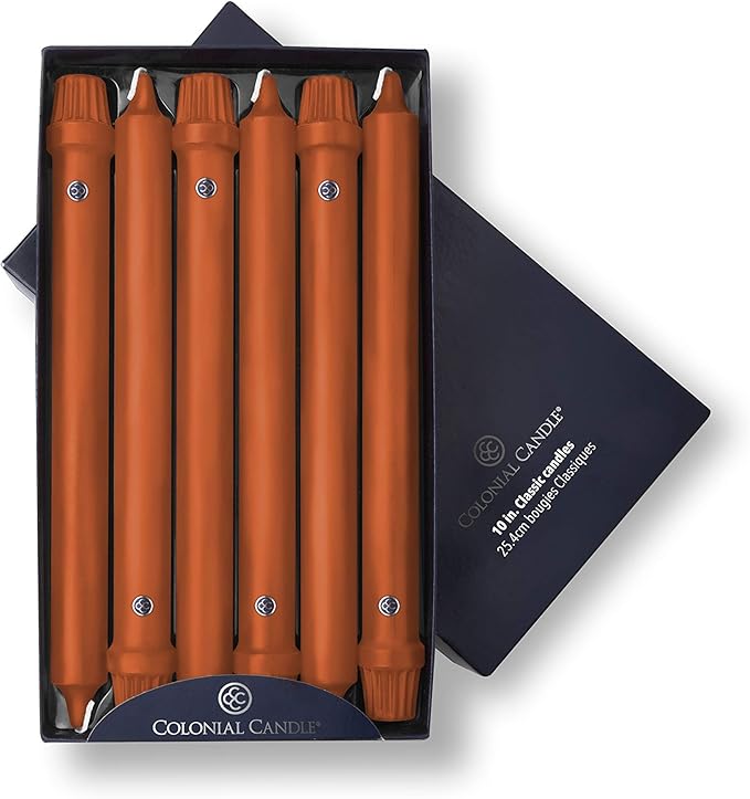 Colonial Candle Unscented Taper Candle, Classic Collection, Pumpkin, 10 In, Pack of 12 - Up to 8