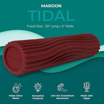 Oceanfoam Tidal Roller - Maroon - Muscle Massage Foam Roller for Back Pain & Stretching - Firm and