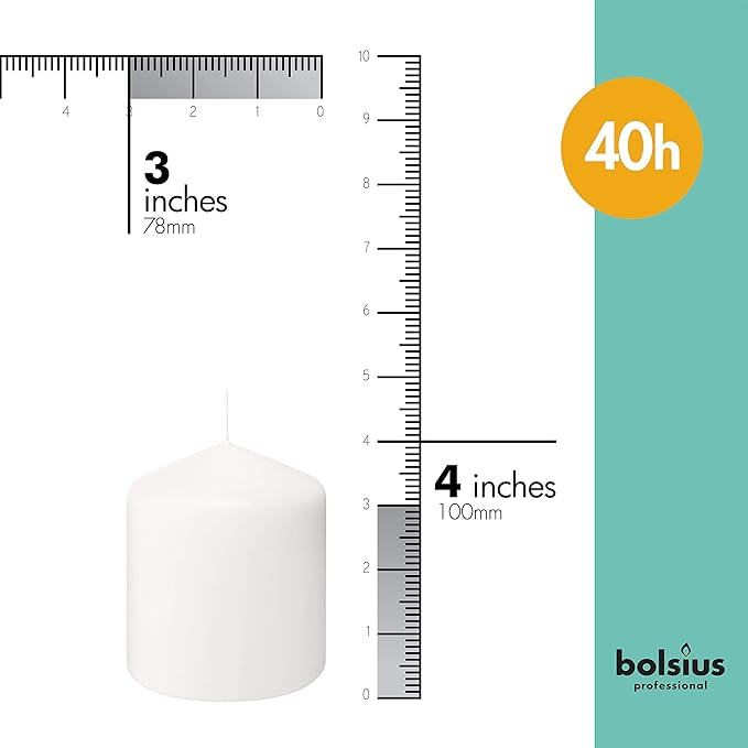BOLSIUS 6 White Pillar Candles Bulk - 3x4 Inches Candle Set - 40+ Hours Clean Burning - No Palm Oil