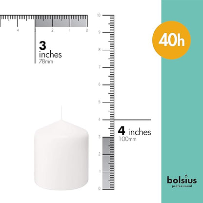 BOLSIUS 6 White Pillar Candles Bulk - 3x4 Inches Candle Set - 40+ Hours Clean Burning - No Palm Oil