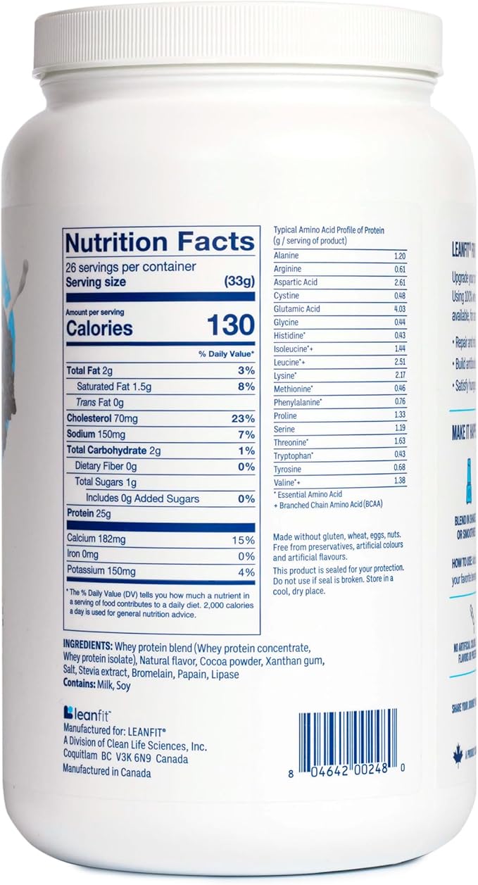 LeanFit WHEY Protein Cookies & Cream - 100% Whey Protein Powder, 25g Protein Per Serving