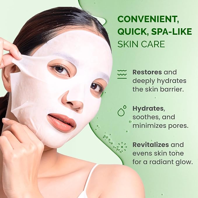 PLANTIFIQUE Superfood Facial Sheet Mask Variety Box 10 Pack ??2x Coconut, Aloe, Vitamin C, Centella