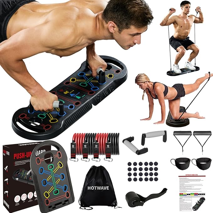 HOTWAVE Push Up Board Fitness, Portable Foldable 20 in 1 Push Up Bar at Home Gym, Pushup Handles
