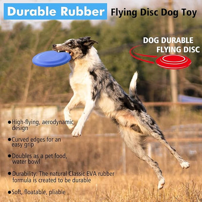 Dog Flying Disc - Durable Rubber Flying Disc Dog Toy - 9.25" Indestructible Rubber Dog Flying Discs