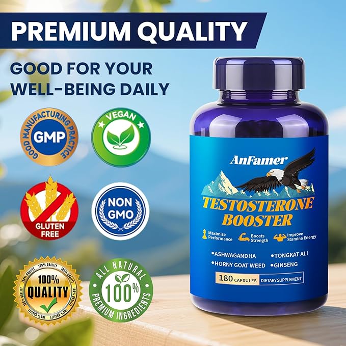 Testosterone Booster for Men with Ashwagandha, L-Arginine, Tongkat Ali, Tribulus, Natural
