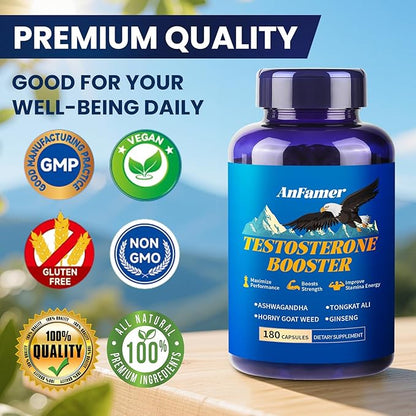 Testosterone Booster for Men with Ashwagandha, L-Arginine, Tongkat Ali, Tribulus, Natural