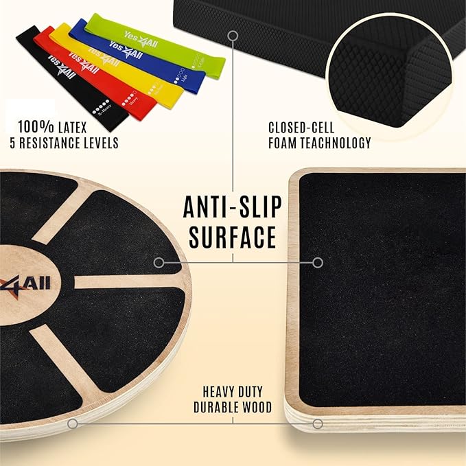 Yes4All Versatile Wooden Wobble Balance Board, Balance Trainer for Mobility Training, Standing
