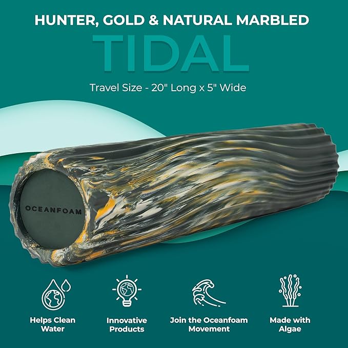 Oceanfoam Tidal Roller - Hunter, Gold & Natural Marbled - Muscle Massage Foam Roller for Back Pain