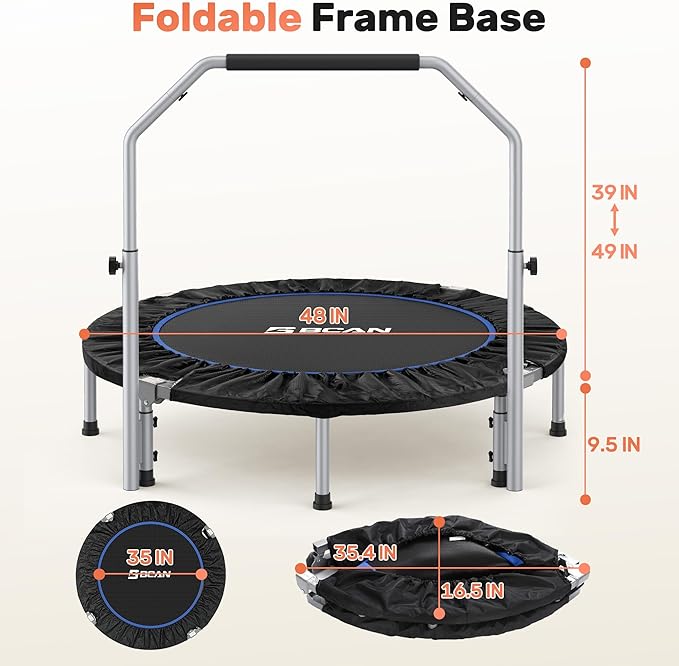 BCAN 40/48" Foldable Mini Trampoline Max Load 330lbs/440lbs, Fitness Rebounder with Adjustable Foam