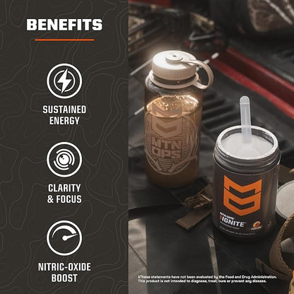 MTN OPS Ignite Energy Drink Powder, Gluten Free Nootropic Supplement Drink Mix, L Arginine, L