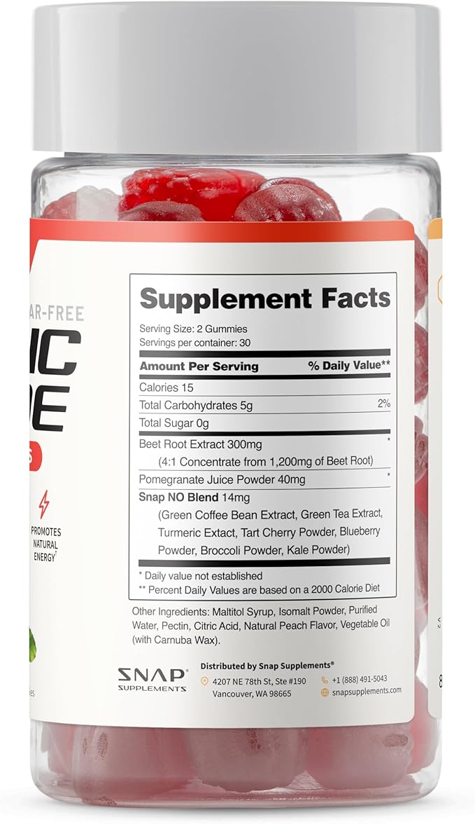 Snap Supplements Beet Root Gummies, Nitric Oxide Supplement with Organic Beets, Vitamins