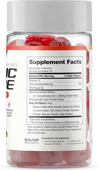 Snap Supplements Beet Root Gummies, Nitric Oxide Supplement with Organic Beets, Vitamins