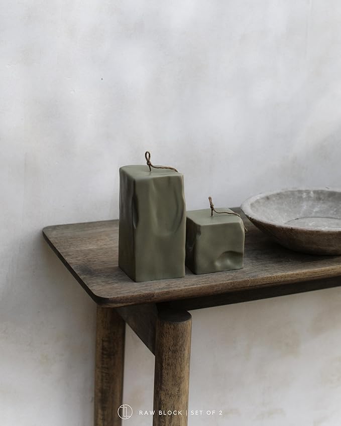 LAWA Raw Block Set of 2 Candle - Beautiful Handmade Pillar Scented Soy Wax Elegant Aesthetic Candle