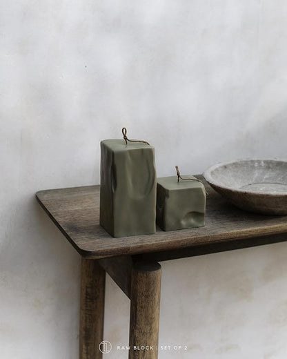 LAWA Raw Block Set of 2 Candle - Beautiful Handmade Pillar Scented Soy Wax Elegant Aesthetic Candle