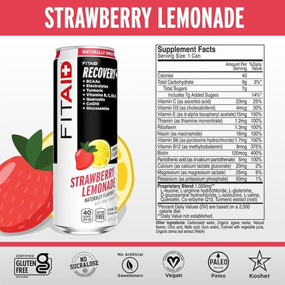 FITAID Post Workout Recovery Drink, Strawberry Lemonade, BCAAs, Glucosamine, Electrolytes, All In