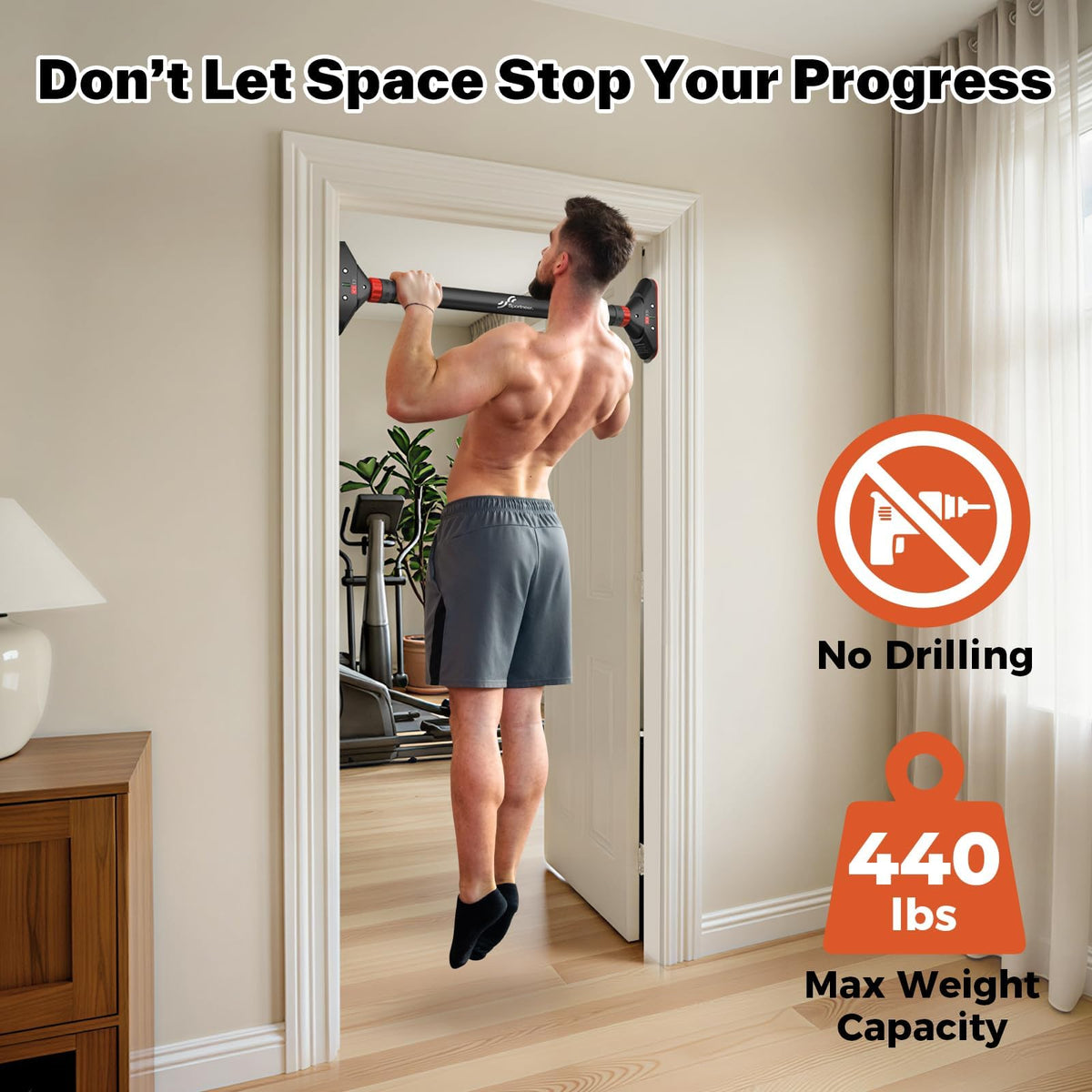 Sportneer Pull Up Bar for Doorway, No-Drill, Adjustable 29.5-37 in, 440 lb