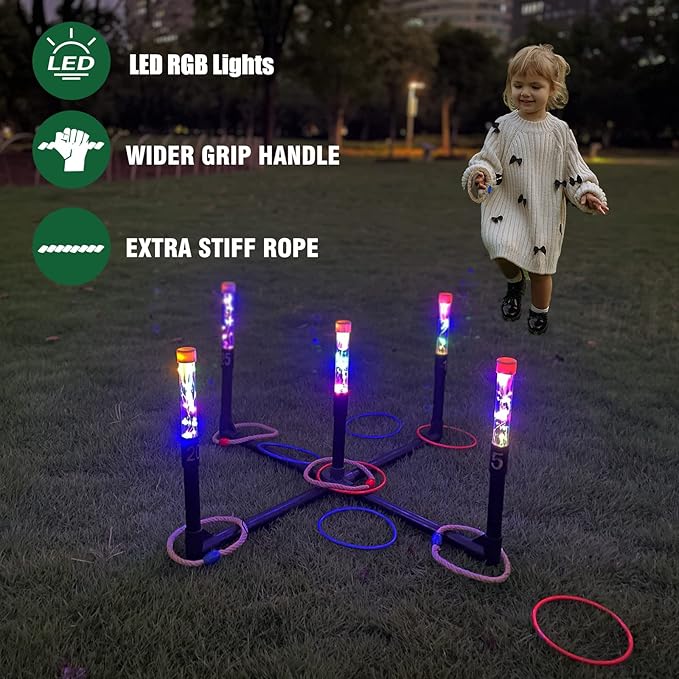 OUTTOY Outdoor Yard Games for Adult and Family, Led Ring Toss Games for Kids， Glow in The Dark