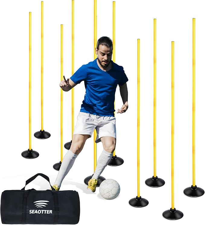 SEAOTTER Soccer Agility Poles Set, 4/6/10 Pcs 6ft Detachable Sports Trainning Speed Poles Slalom