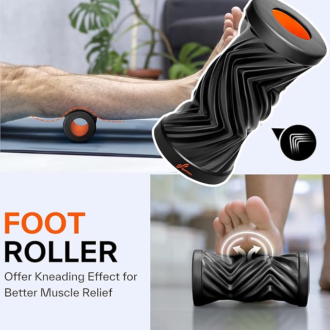 Sportneer 4 in 1 Foam Roller Set: Dual Textures Foam Roller, Foot Roller, Lacrosse Ball, Traction