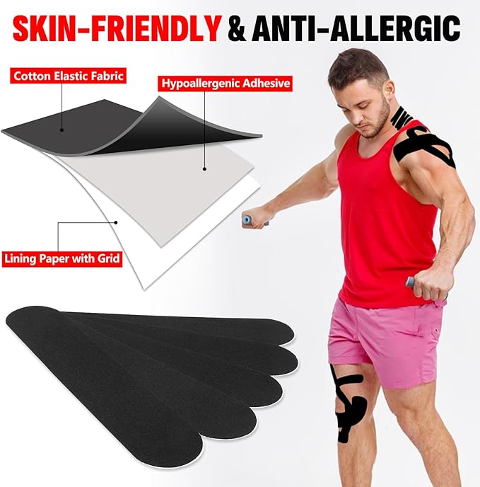 60PCS Precut Kinesiology Tape Strips, 2 inch x 10 inch Athletic Tape, Kinetic Tape, Elastic Muscle