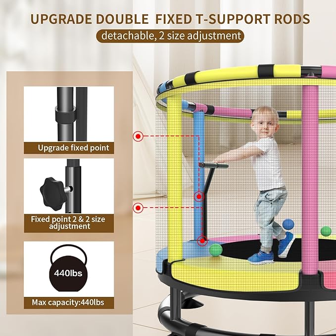 Trampoline for Kids, Full Anti-Rust 440lbs Anti-Rollover Round Bottom Toddler Trampoline