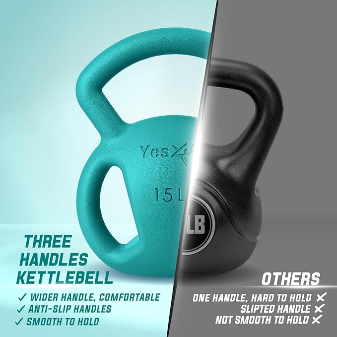 Yes4All Kettlebell, Strength Training Kettlebells for Women, Wide Multi-grip Textured Handle for