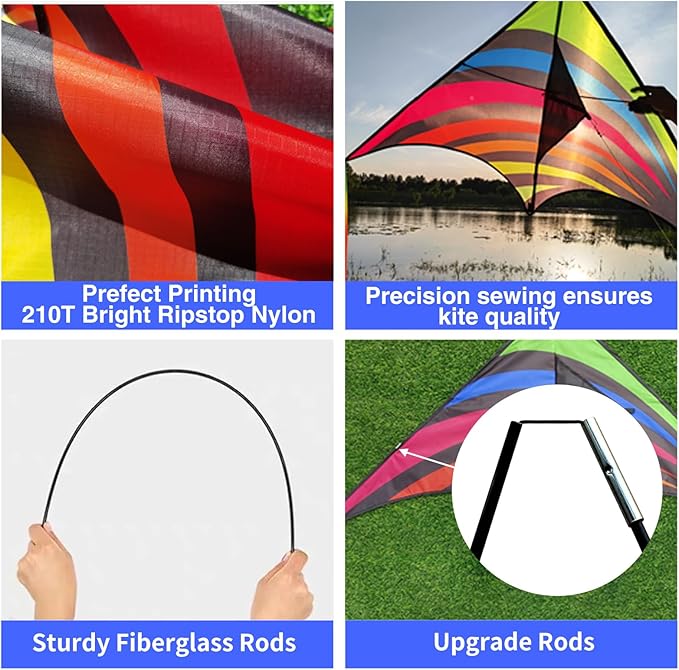 3 Pack Delta Kite Set for Adults and Kids, Single Line Beach Kites for Boys & Girls, Three Handle