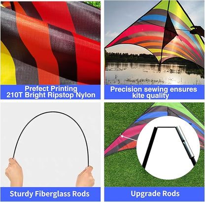 3 Pack Delta Kite Set for Adults and Kids, Single Line Beach Kites for Boys & Girls, Three Handle