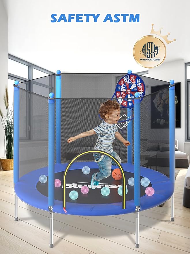 BLUERISE Trampoline 55IN 6FT Toddler Trampoline for Kids Indoor Outdoor Play for Kids Trampoline