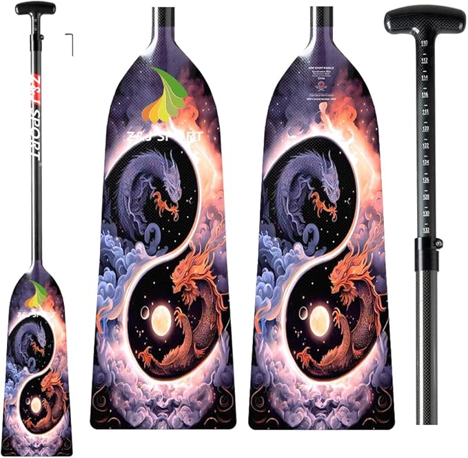 Z&J SPORT Adjustable Dragon Boat Paddle, IDBF Approved Carbon Fiber Paddle, Dragon Graphic Paddle