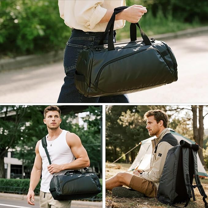 Duffle Bag for Travel, Carry on Gym Bag for Men, Waterproof Sport Bags with Shoe Compartment, 40L