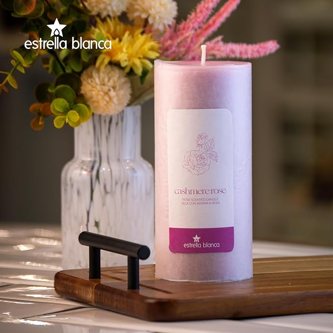 Cashmere Rose Pillar Candles (3-Pack) ??Elegant Rose-Scented Candles for Home, Long Lasting &