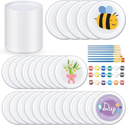 Tenceur 36 Pcs DIY Plastic Flying Disks Bulk 7 Inch Color Your Own White Flying Disc with 10