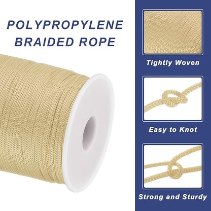 MECCANIXITY 1/12 Inch Polypropylene Rope Braided Ropes, 328ft Nylon Rope Hollow Utility Cord for