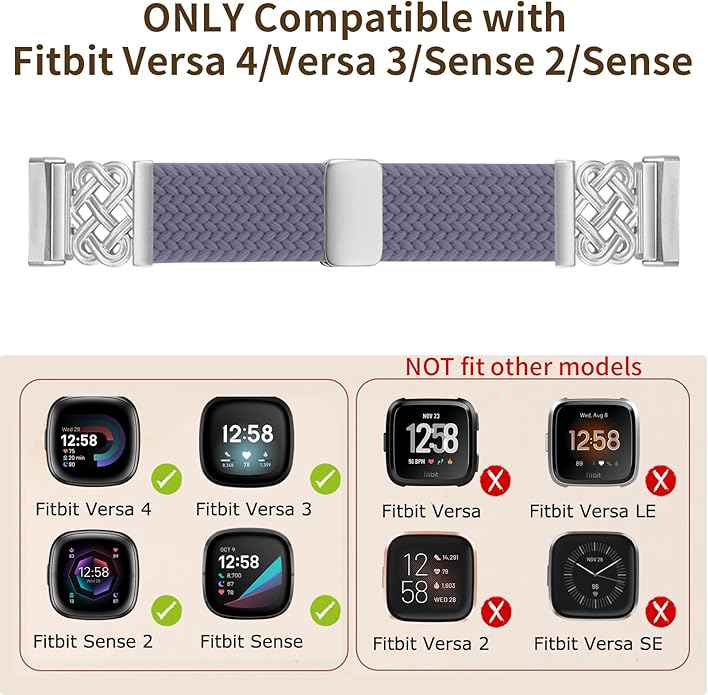 Braided Band Compatible with Fitbit Versa 4 Bands for Woman/Versa 3/Sense 1/Sense 2 Band, Magnetic