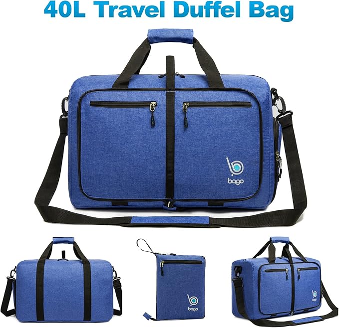 Bago Foldable Duffel Bags for Traveling Women & Men - 40L Sports Packable Duffle Bag for Travel