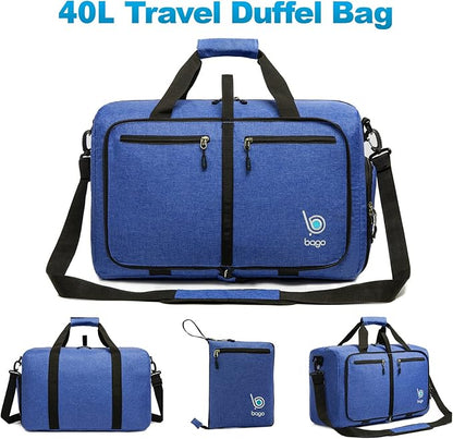 Bago Foldable Duffel Bags for Traveling Women & Men - 40L Sports Packable Duffle Bag for Travel