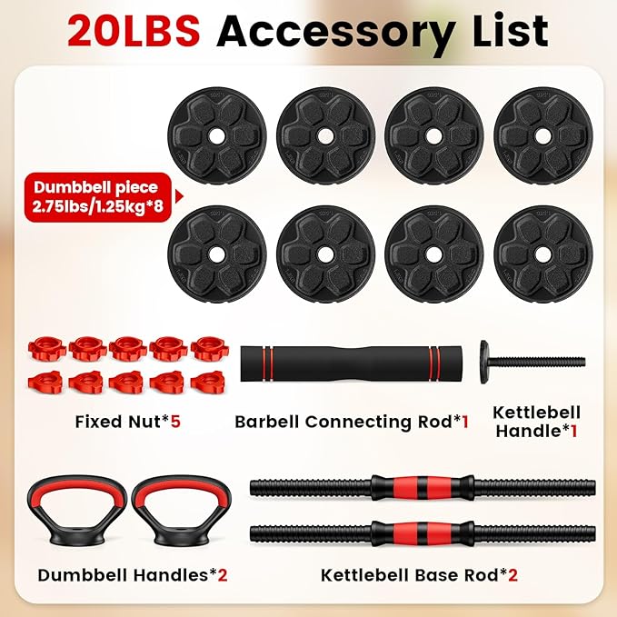 Adjustable Dumbbell Set, 20/33/45/70/90lbs Free Weight Set with Connector, 4 in1 Dumbbells Set Used