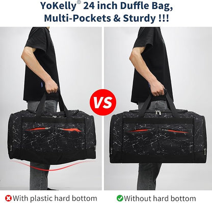 24 inch Large Gym Bag for Men - 65L Hard Bottom Duffle Bag with Shoes Compartment for Sport/Travel