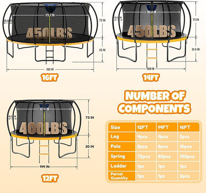 14FT & 16FT Trampoline for Kids & Adults, Big Round Trampoline with Basketball Hoop, Sprinkler &